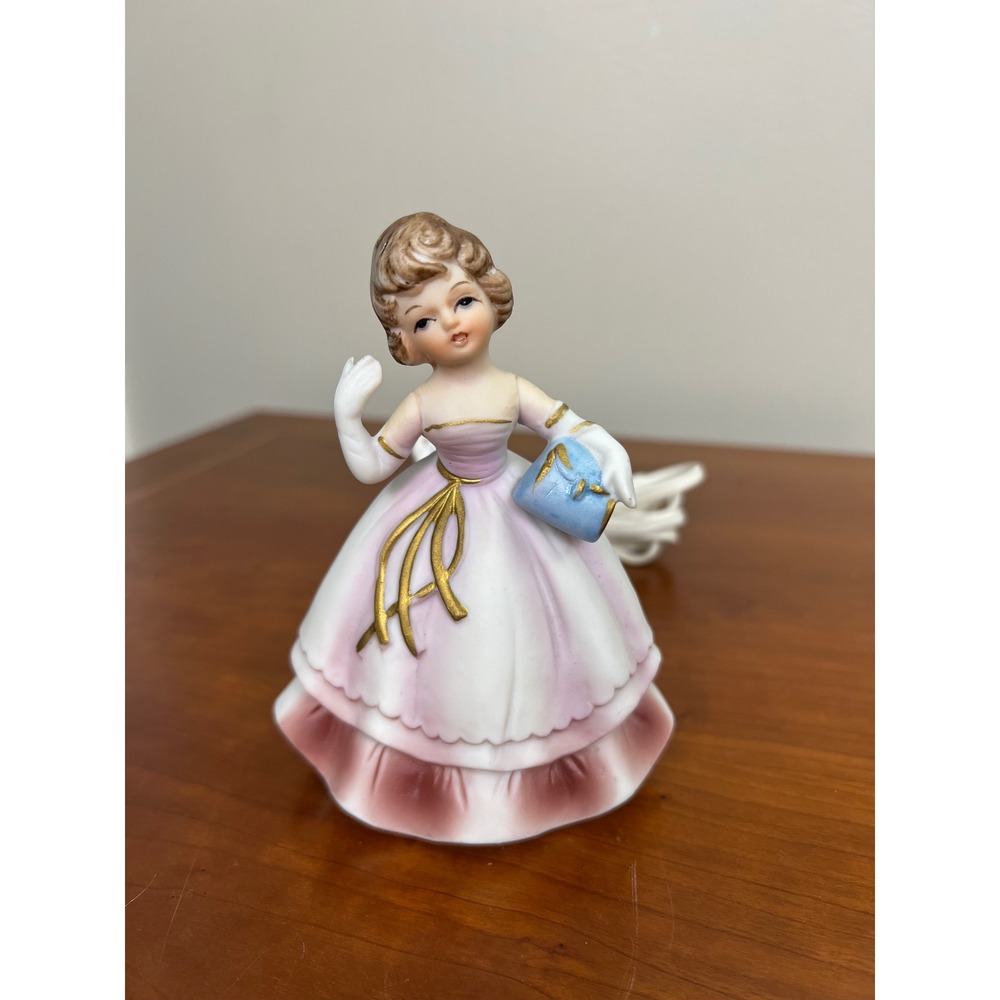 Vintage I.W. Rice Porcelain Southern Belle Nightlight Pink Dress Figurine Japan
